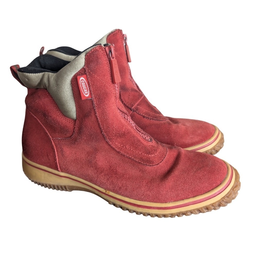 Cougar Women's Size 9 Red Suede Zip Up Winter Ankle Boot Flats‎ Warm Winter